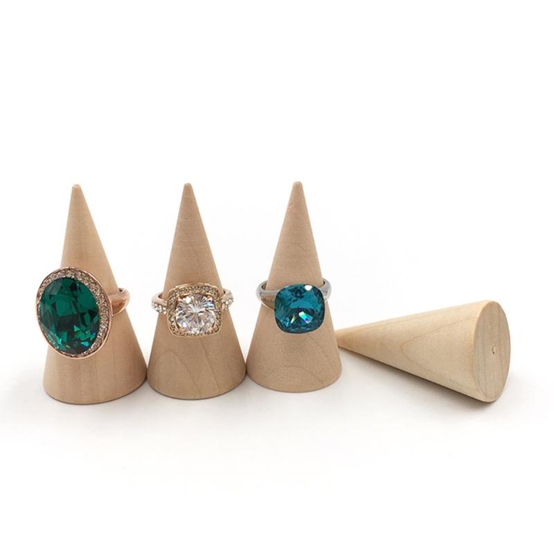 5Pcs Simple Solid Wood Rings Display Stand Organizer Cone Shape Jewelry Display Rack Finger Trinket Stand Showcase