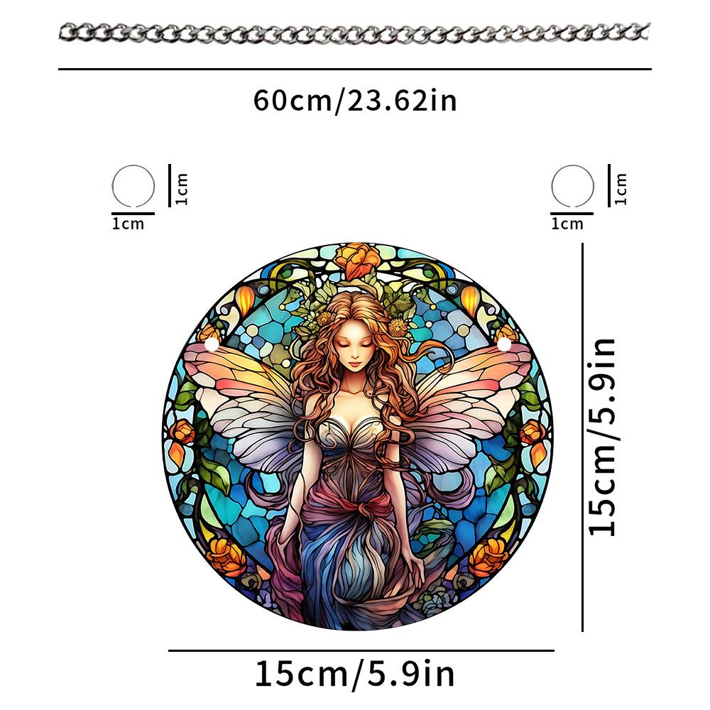 

1pc Angel Fairy Stained Window Hanging Pendant Door Round Acrylic Plaques Suncatcher For Bedroom Home Garden Wall Decor