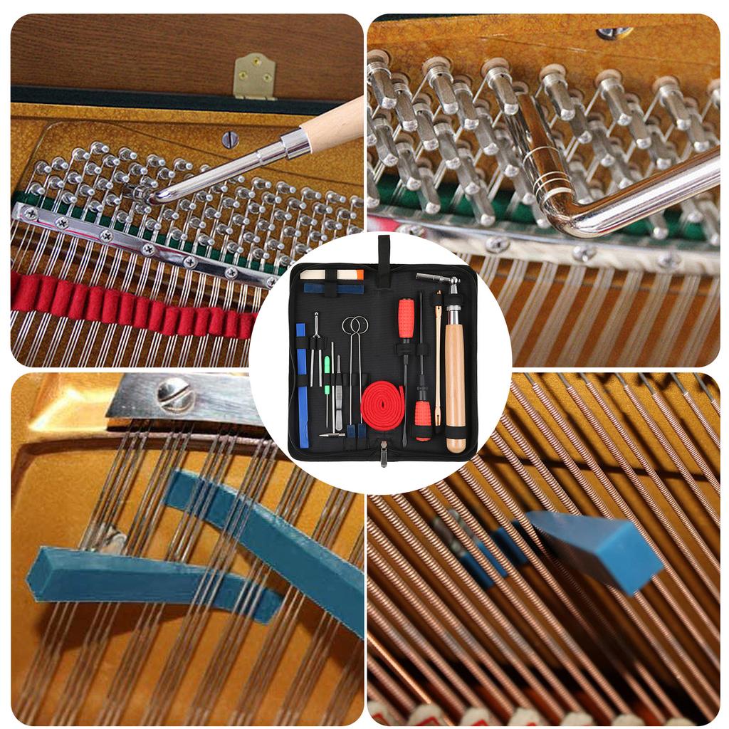 16pcs Piano Tuning Kit Professional Tuning Tools Set Long Handle Tuning Wrench Rubber Mutes Screwdriver Tweezers Hammer