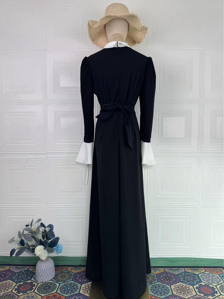 European & American 2026 Vintage College-Style Spring Long-Sleeve Waist-Cinching Dress