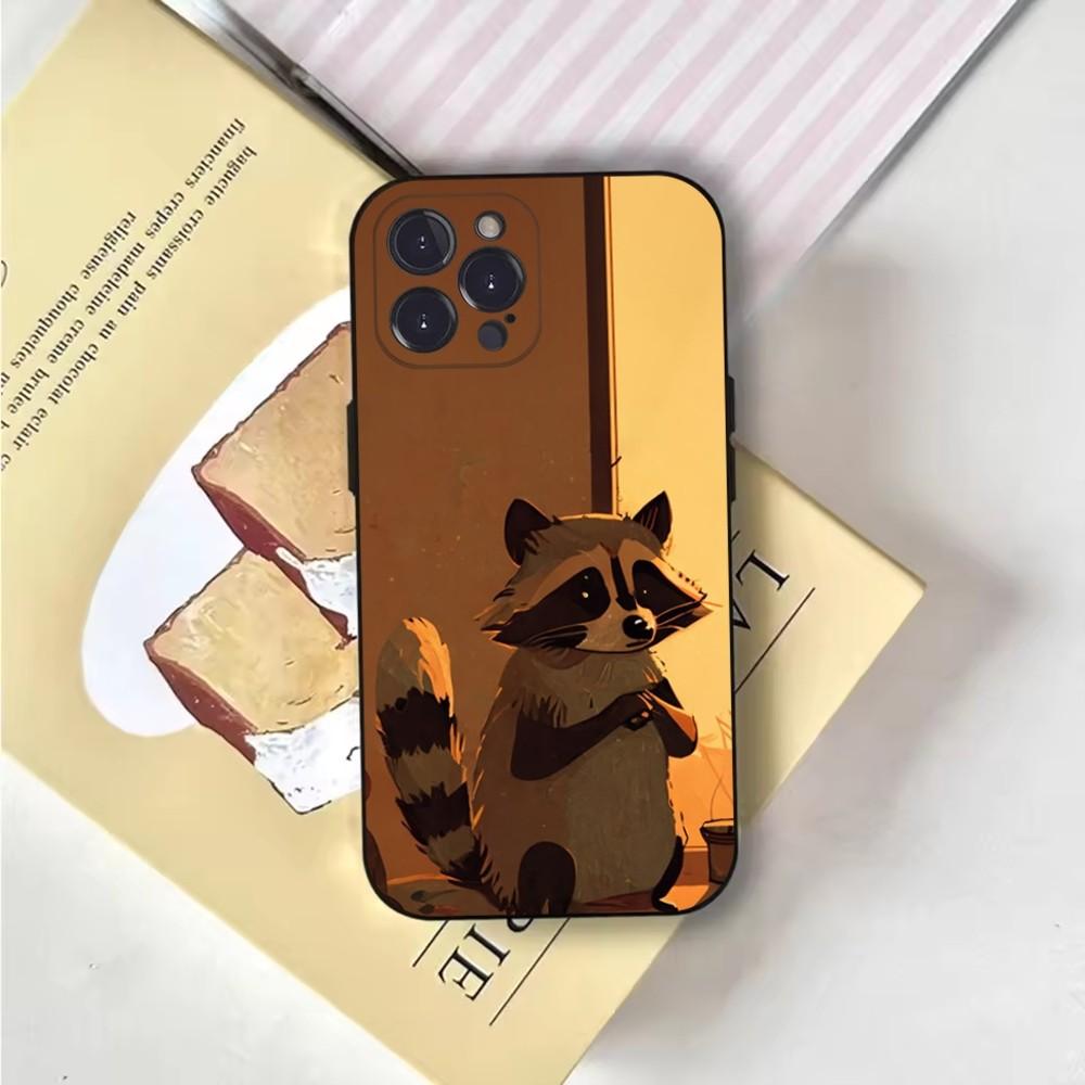 Cute Canvas Raccoons  Phone Case For iPhone 16,15,14,13,12,11,Pro,X,XS,Max,XR,Plus,Mini Soft Black Cover
