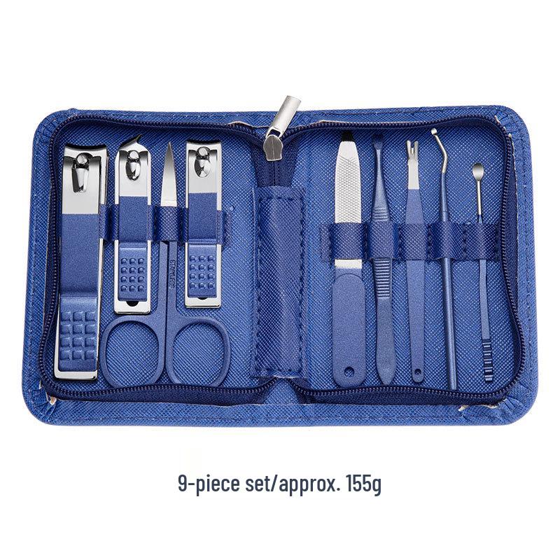 Stainless Steel Manicure Set with Nail Clippers, File, and Tools In Zipper Bag.