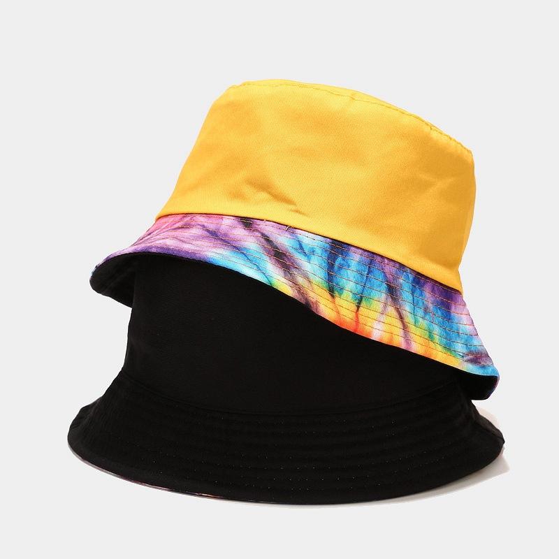 European and American new splicing tie-dye bucket hat women's summer trend double-sided wear foldable basin hat outdoor sun protection hat