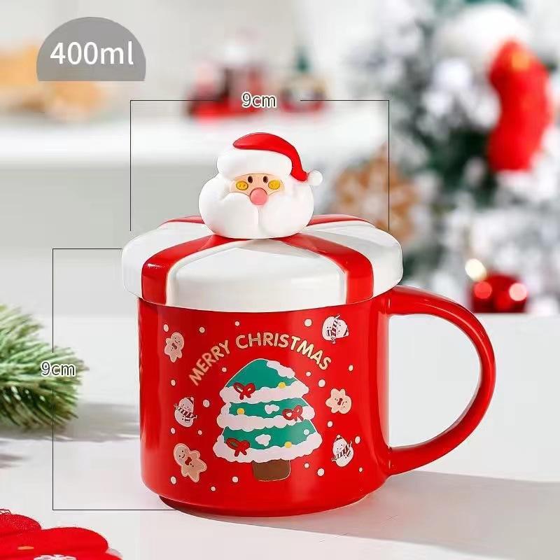 Christmas Gift Ceramic Coffee Cup Porcelain Tree Elk Snowman Couple Cup Home Breakfast Dessert Oatmeal Mug Office Mug Decoration