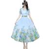 Women's Short-Sleeve Elegant Floral Chiffon Dress, Summer 2026, Round Neck, Tall Slimming Fit, Wide Hem Long Skirt