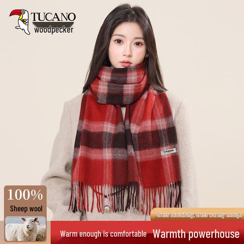 TUCANO Women's Pure Wool Plaid Scarf/Shawl