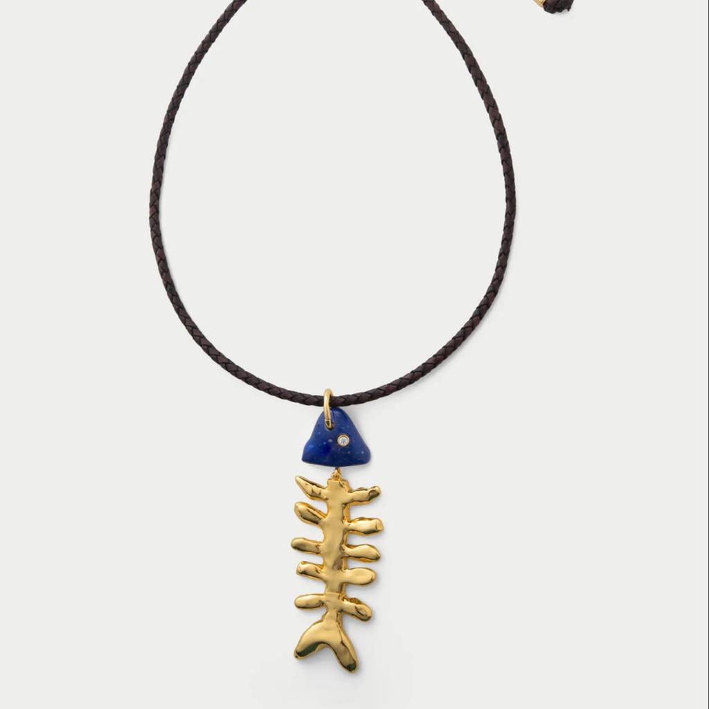 Copper Multi-Pendant Summer Ocean Small Fish Starfish Fish Bone Rope Necklace Stainless Steel Vacuum Plating