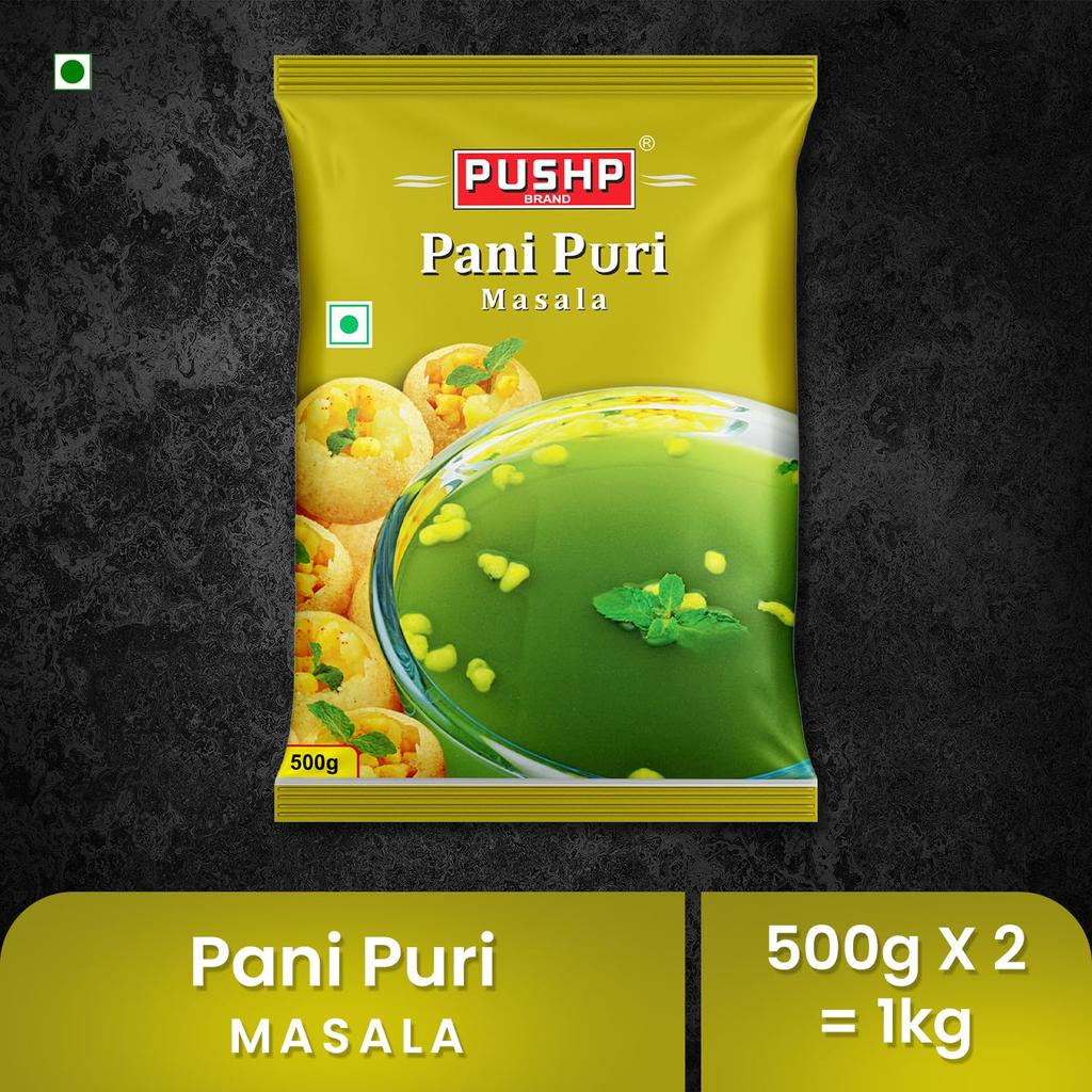 Pushp Panipuri Masala Tangy Spicy Mint Tamarind Spice Mix for Authentic Indian Street Style Pani Puri 500g X Pack of 2