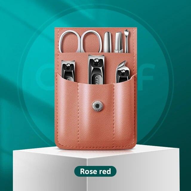 

Роскошные высококачественные портативные маникюрные наборы, наборы для педикюра из нержавеющей стали с цветным кожаным чехлом, инструменты для личной гигиены розовый