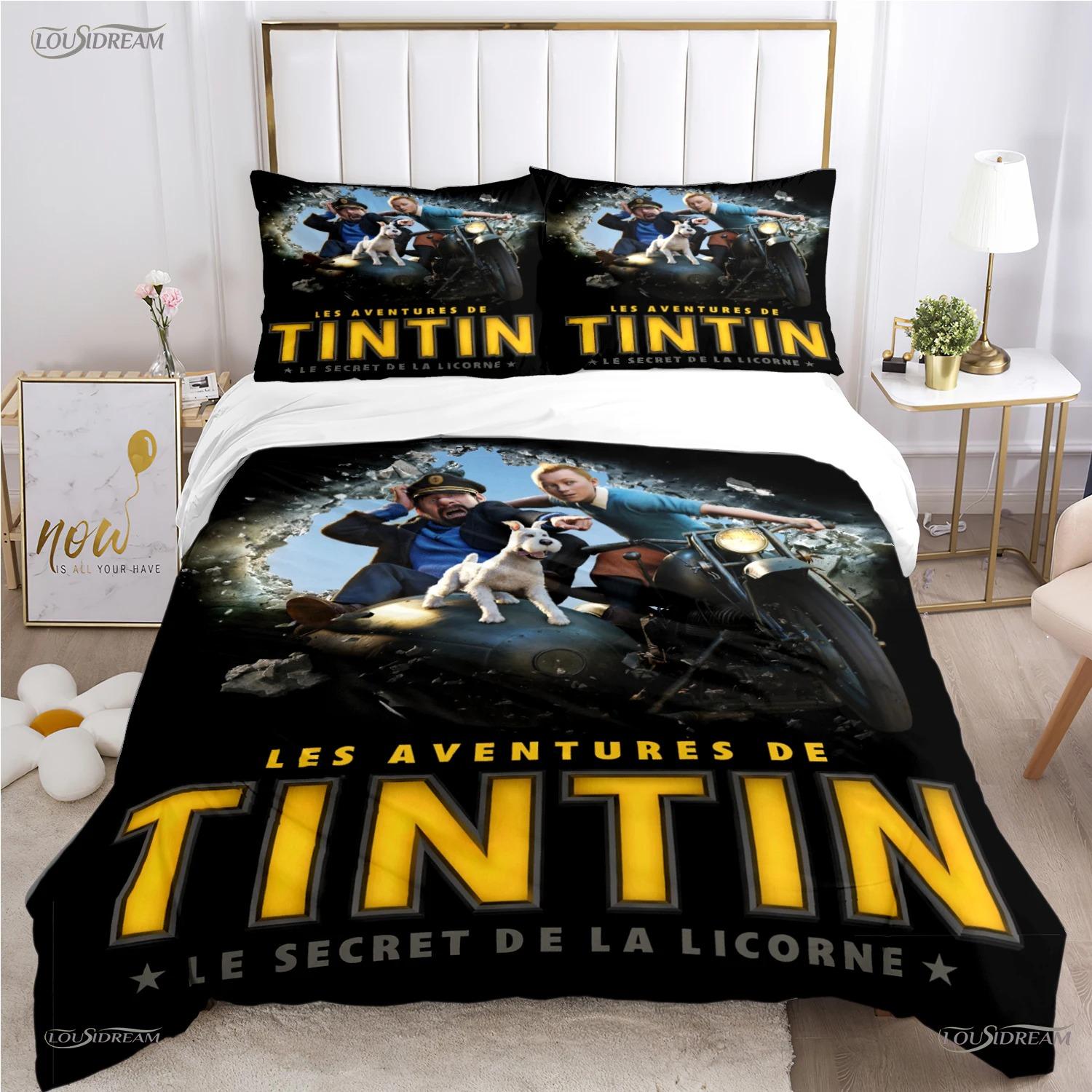 Schattige T-Tintines All Season Dekbedovertrek Cartoon Grappige Beddengoedsets Zachte Dekbedovertrek en Kussenslopen Tiener Eenpersoons/Tweepersoons/Queen/King EU Single 135x200cm