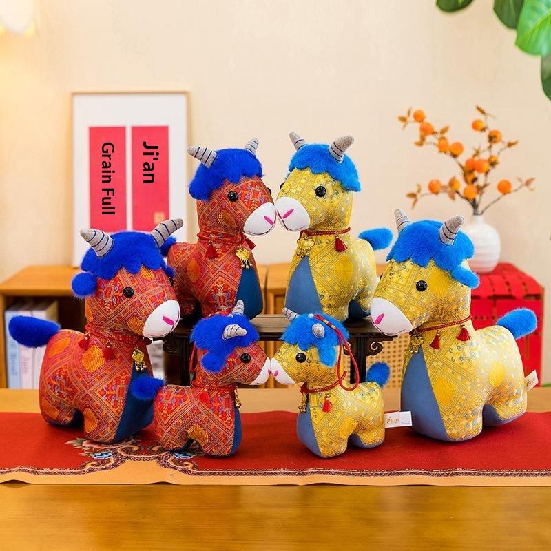 Cuddly Chinese Zodiac Horse Stuffed Doll Traditional Pattern Plush Toy for New Year Gift Collection