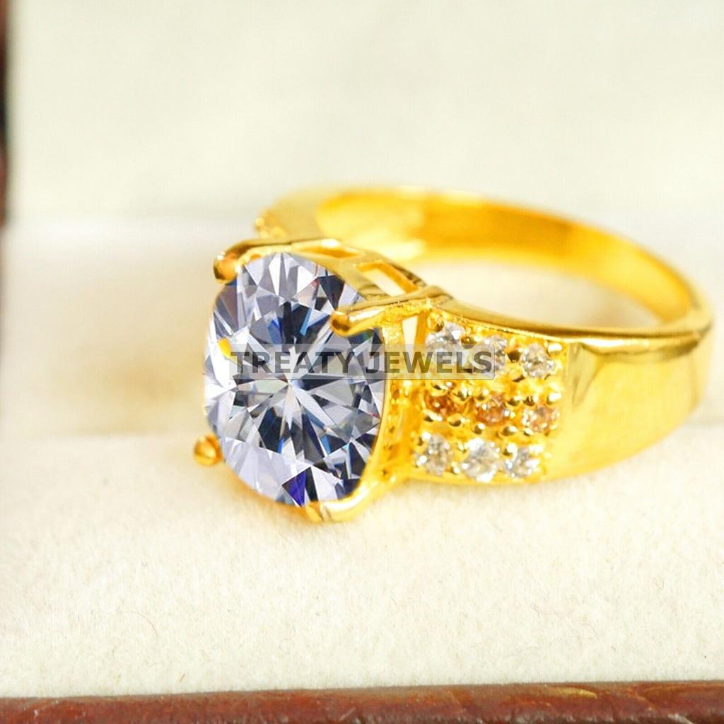 Moissanite Oval Cut With 925 Sterling Silver Gold Plated Ring For Men's #B289 JL375681943448