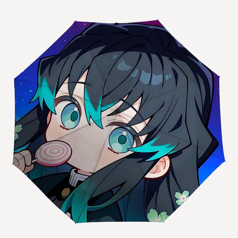 1pc Anime Character Lollipop Design Automatic Opening Umbrella with Cherry Blossom Pattern - Portable 3-Fold Design, 8-Rib Iron Frame Outdoor Umbrella