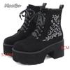 Fashion Punk Style Super High Heel Goth Boots Black Chunky Heeled Metal Decor Women's Ankle Boots Platform Botas Mujer Size35 42 Botines
