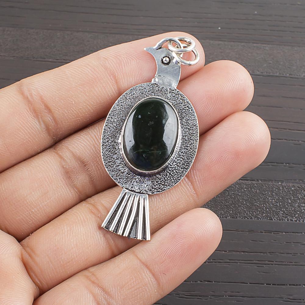 Natural Moss Agate Gemstone 925 Sterling Silver Jewelry Designer Pendant 2.1  AJP-2112