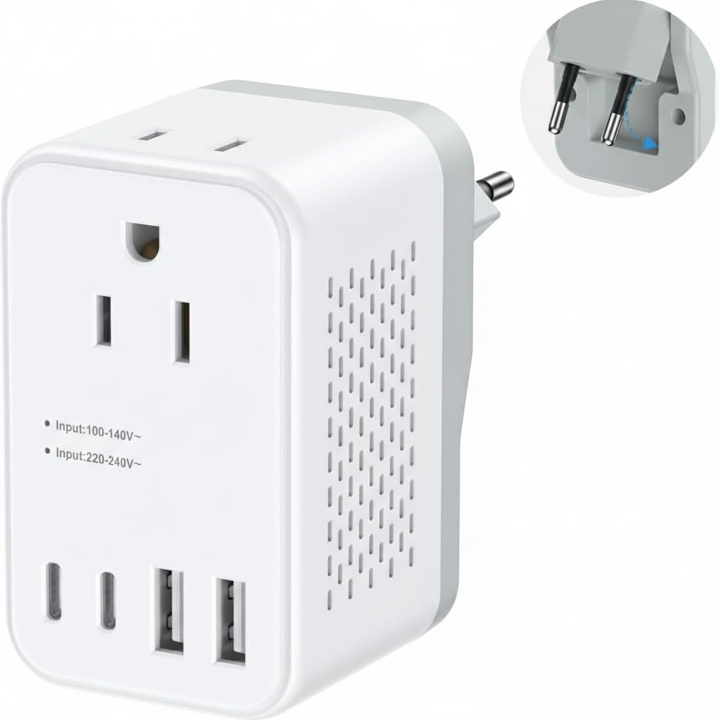 

220V to 100V Voltage Converter with Adapter 2 AC 2 USB and 2 for International Compatible with Countries such as South and other European Type-C Plug,