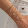 SHIXIN 8Pcs/Set Gold Color Geometric Link Chain Bracelet Women Bohemian Inlaid Rhinestones Cross Bangle Party Jewelry Accessory