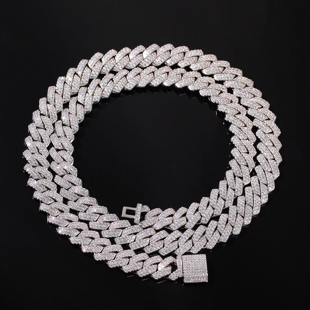 TOP HIP HOP 13mm New Luxury Zircon Gold Silver Prong Cuban Chain Luxury square Shape Tight Iced Out Cuban Chain Cuban chain&16inches(40.64cm) серебряный