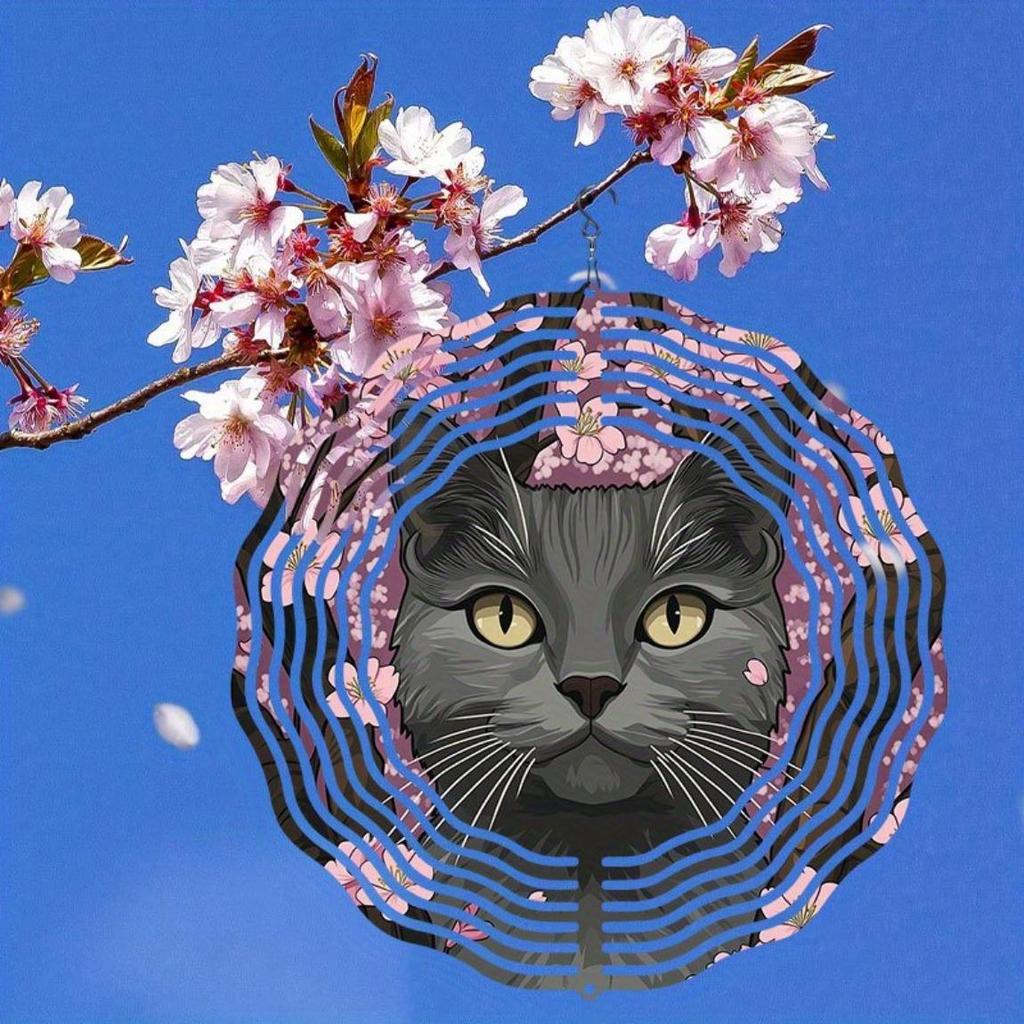 Hanging Wind Chime with Forest Kitten Pattern Metal Wind Direction Gyro for Outdoor Garden Patio Indoor Decoration No Batteries Needed Perfect Gift
