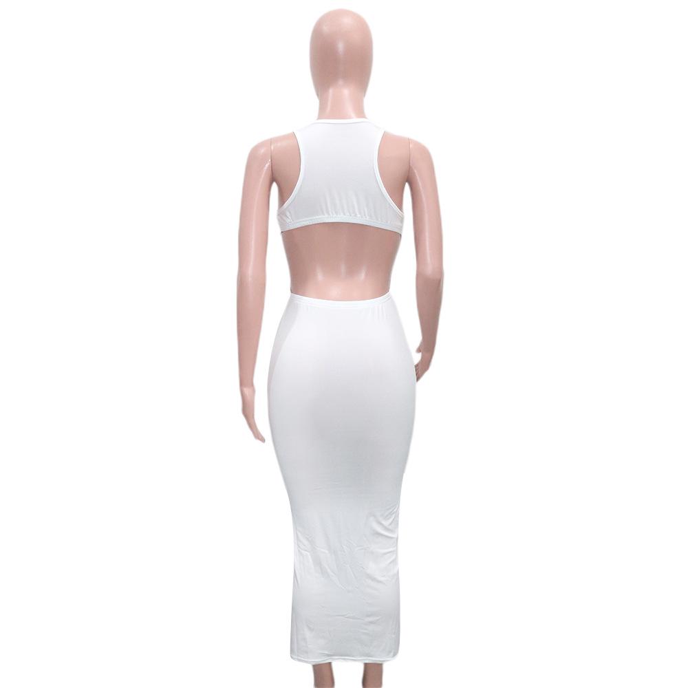 Backless Sleeveless Mid-Length Sexy Hollow Out Dress for Women 