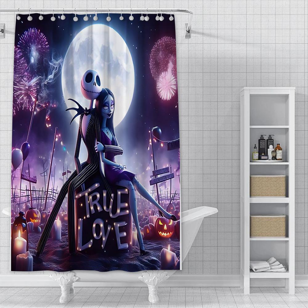 Dusche Jack Skellington Vorhang Wasserdicht Polyester Stoff Farbe Bunt Badezimmervorhänge Haus Badezimmer Dekor Vorhang Mit Haken