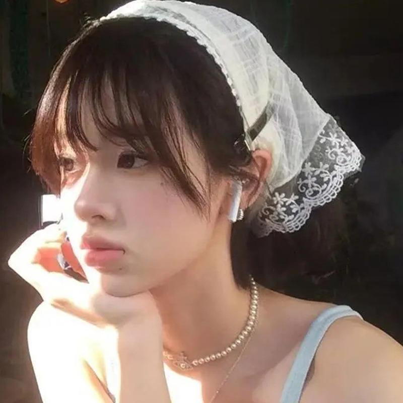 2pcs Korean Ins Lace Hair Scarf for Women Retro Triangle Hair Band Strap Hair Bag Headscarf Hat French Pastoral Travel Headband