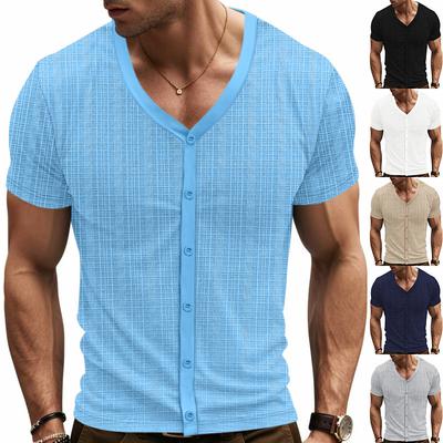 Summer Men's T-shirt Casual Breathable Button Up Cardigan Short Sleeve T-shirt for Men