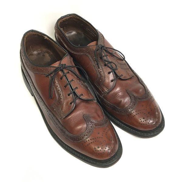 Vintage 70s-80s Unknown Brand American Full Brogue Long Wingtip Shoes Brown 9D 26.5-27.0(USED)