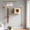 Available Pine Wall-Mounted Scratchable Cat Tree with Integrated Nest and Jumping Platform - Space-Saving Cat Climbing Post Toy