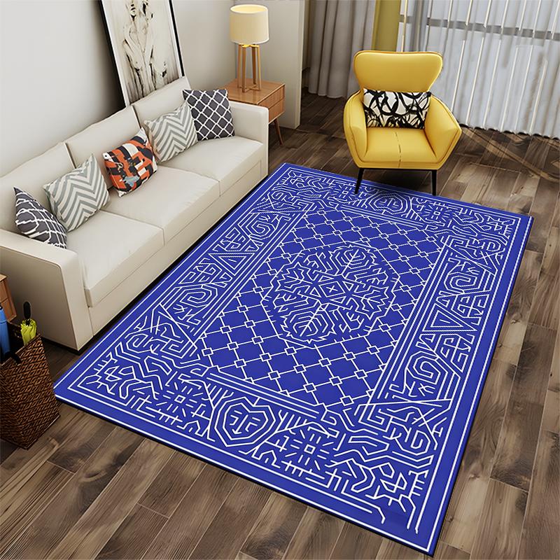 Geometric Pattern Area Rug, Blue and White Modern Carpet Design Suitable for use as an anti-slip for living room bedroom sofas