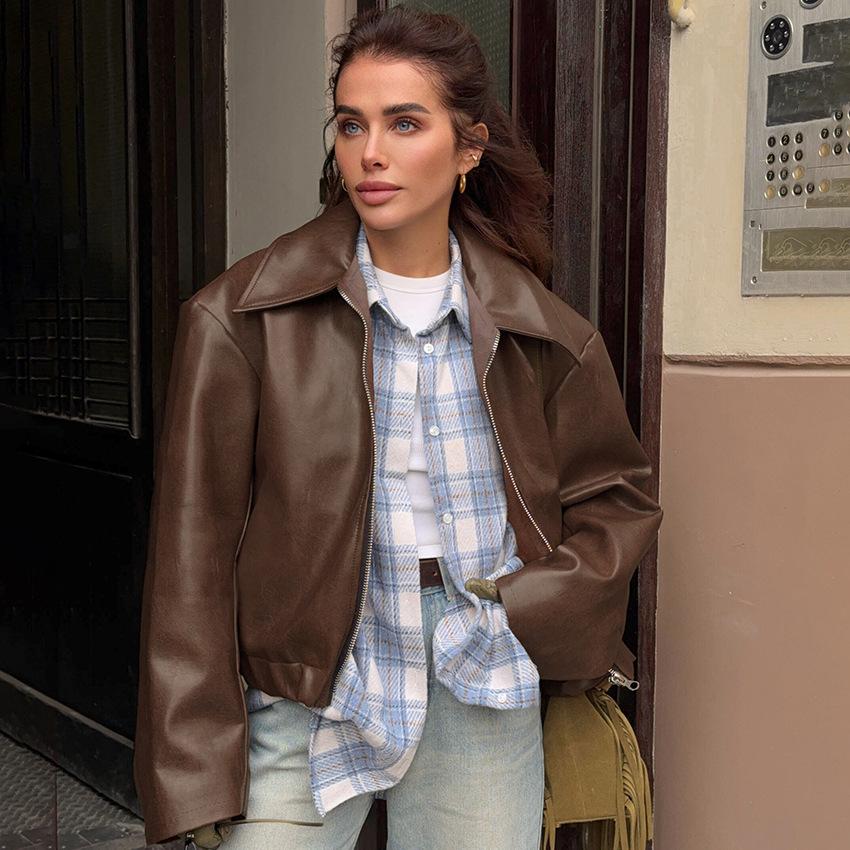 Angola red jacket leather jacket locomotive girl fashion coat 2026 autumn and winter new niche top women's temperament