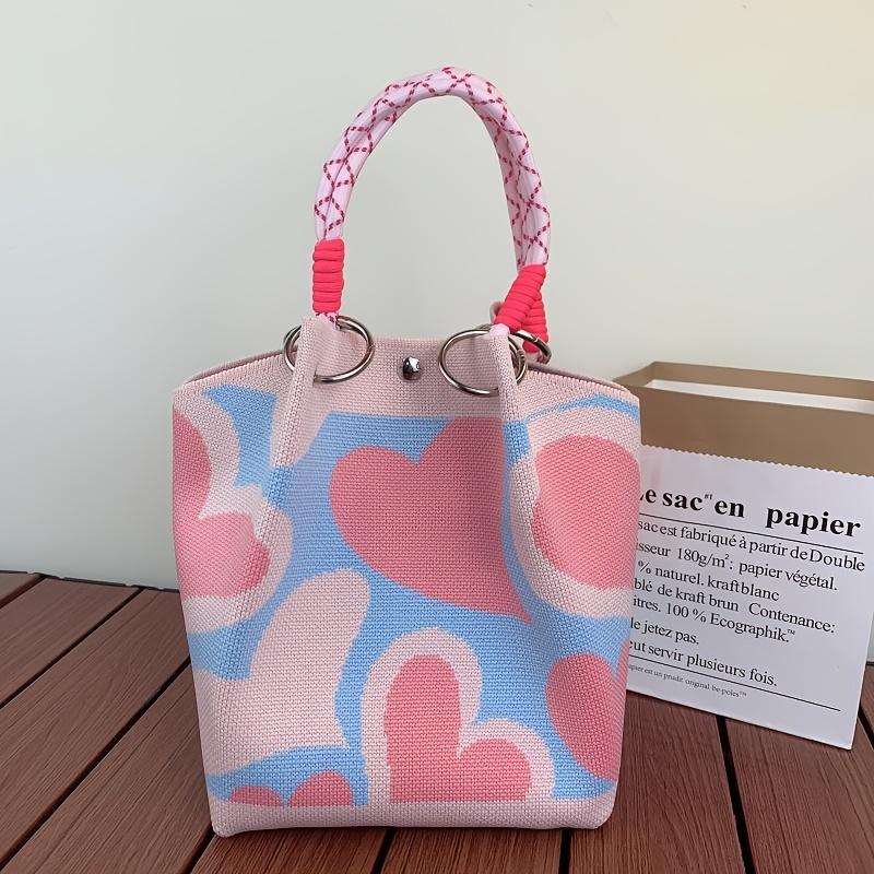 1pc Geometric Handbag Striped Pattern Tote with Removable Strap, Foldable Bucket Bag, Sports Style for Occasions, Travel, and Daily Use