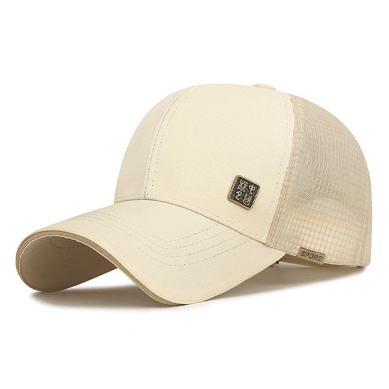 Hard Top Metal Label Mesh Hat for Men and Women Sandwich Mesh Breathable and Sunshade Baseball Hat