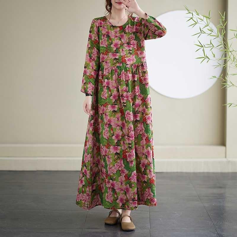 Vacation Style Round Neck Vintage Long Flesh Covering Dresses