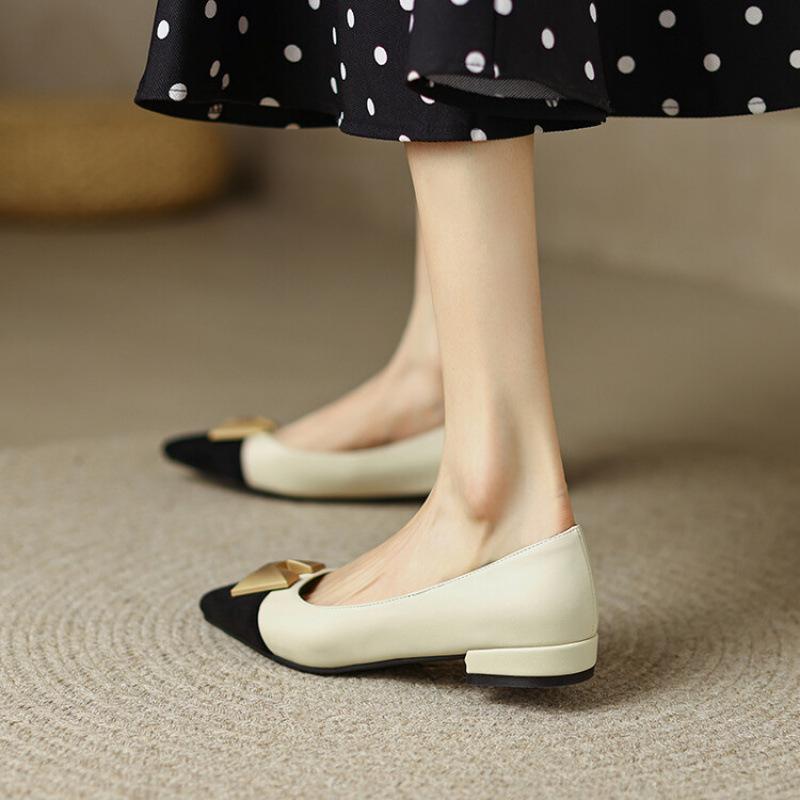 New Comfortable Women's Single Shoes Color Matching Casual Low-top Rubber Soft-soled Large-size Shoes Pointed Four Seasons Wear Low-heeled Lazy Shoes