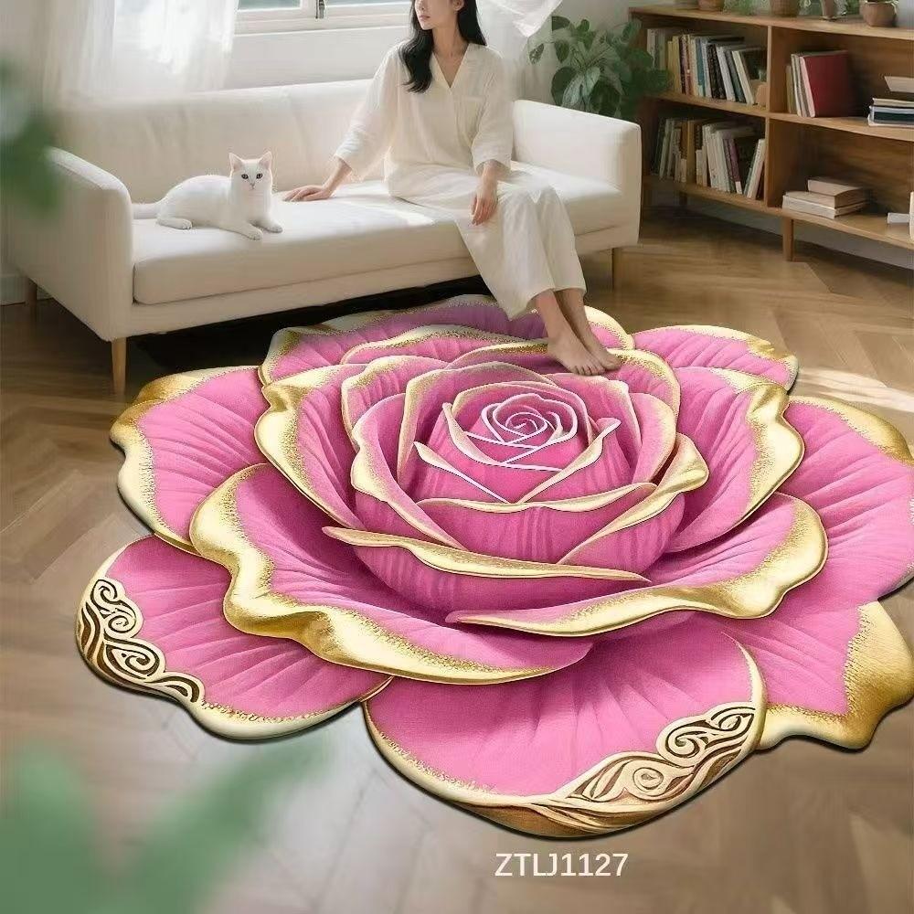 Non-slip Rose Floor Mat Special-shaped Bathroom Floor Mat  for Living Room Tea Table Bedside