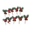10Pcs Christmas Picks Pinecone Red Berry Pin Needle Artificial Delicate Christmas Decorations