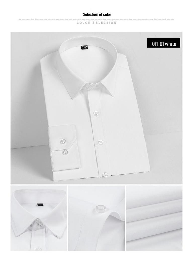 Men's Solid Color Long-Sleeve Business Shirt - Formal Workwear