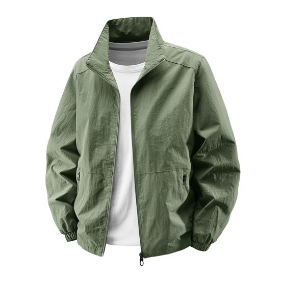 Herren Jacke Stehkragen Langarm Reißverschlussleiste Frühling Herbst Mantel mit Taschen Einfarbig Lockere Passform Vielseitige Oberbekleidung