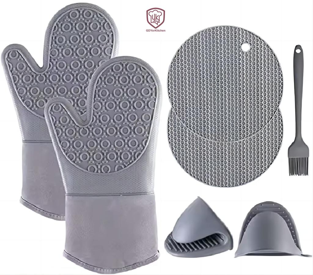 Heat Resistant Silicone Oven Mitts With Hot Pads Potholders Set and Mini Oven Gloves for Kitchen Baking Cooking