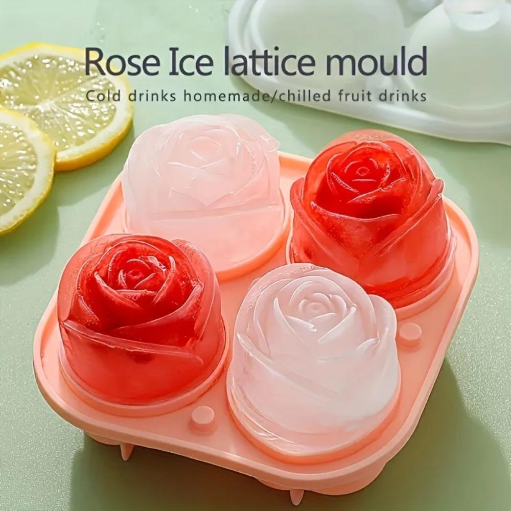3D-Rosen-Eisformen, große Eiswürfelformen, machen Sie 4 riesige, niedliche Blumen-Form-Eis, lustiger großer Eisball-Maker aus Silikonkautschuk