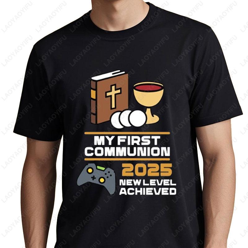 My 1st First Communion 2025 New Level Achieved Controller Video Game T-Shirt Summer Retro Trend Cool Street Men Tees Cotton Tops S разноцветный