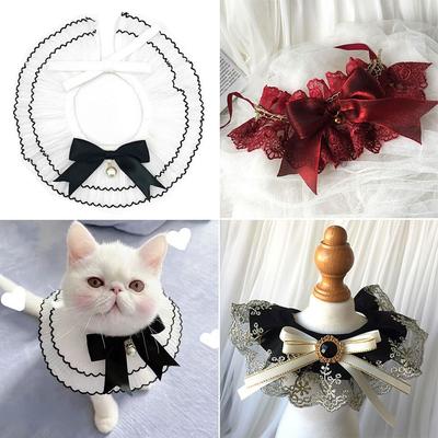 Cat Necklace Dog Saliva Towel Puppy String Bib Lace Bowknot Pearl Collar Dog Neckerchief