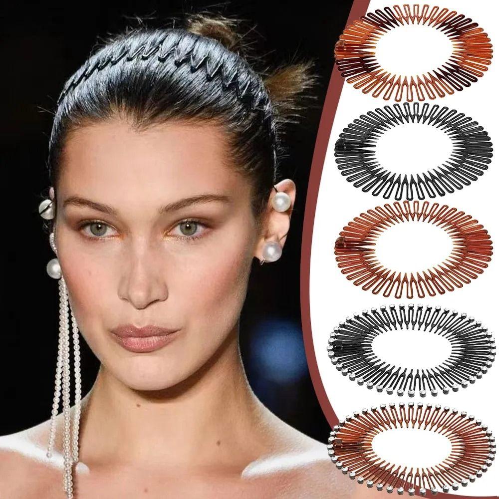 

Wig Clips Flexible Circle Headband Full Circle Wavy Hair Hoop Stretch Flexible Comb Women Coffee-A