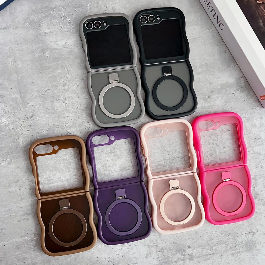 For Samsung Galaxy Z Flip6 5G/Flip5 5G Magnetic Case Kickstand Skin-Touch Wave Edge TPU+PC Phone Cover
