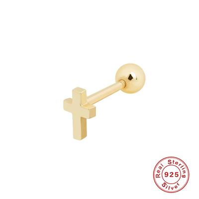 New Elegant Minimalist Polished Cross Threaded Piercing 925 Sterling Silver Stud Earring Fashion Jewelry