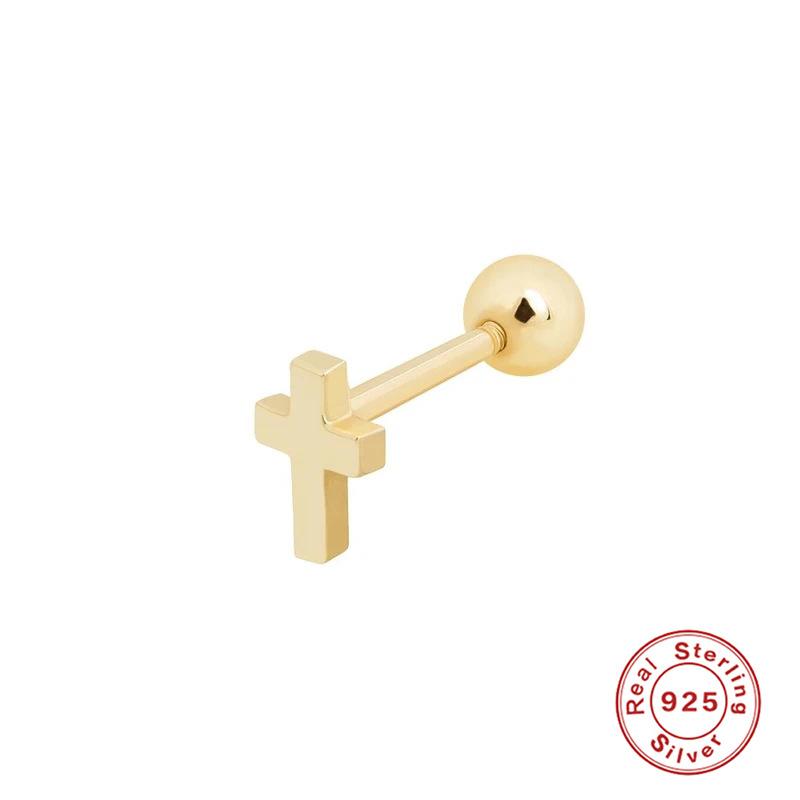 New Elegant Minimalist Polished Cross Threaded Piercing 925 Sterling Silver Stud Earring Fashion Jewelry