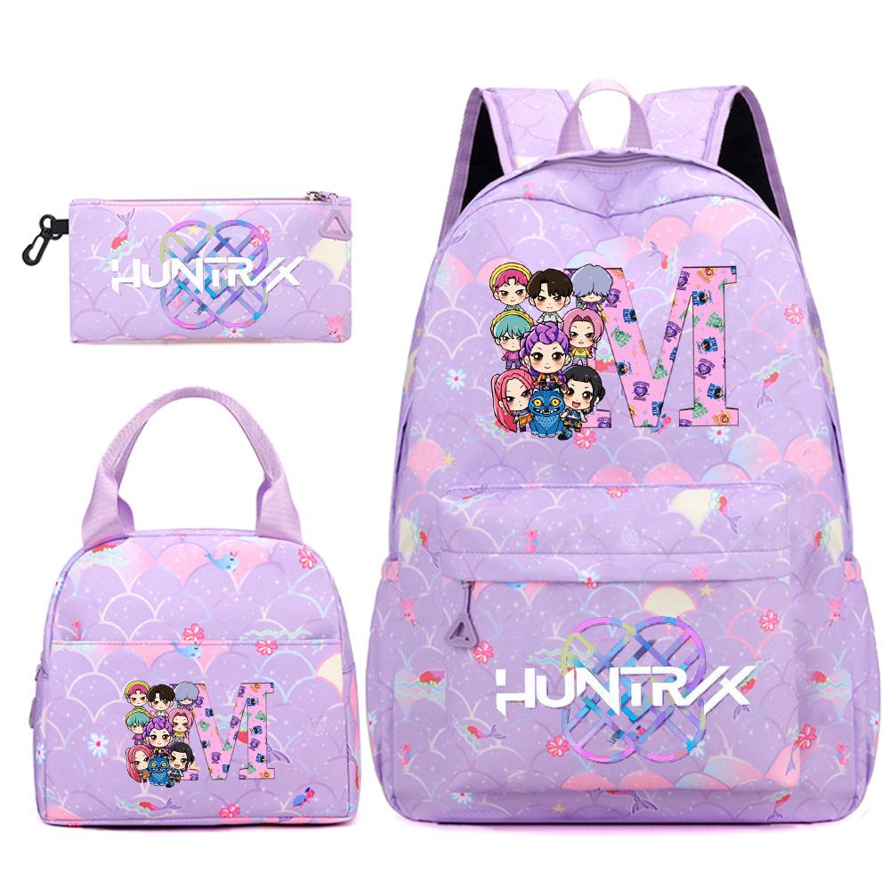 3Pcs/set 26 English Letter Kpop Printed Backpack Handbag Pencil Case for Teenger Student Girl Boy Schoolbag Kid Bookbag Large Capacity Travel Bag Gift
