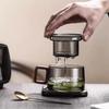 Wooden Handle Glass Teacup With Lid With Filter Cup Tea Water Separator Heatproof Kung Fu Tea Set Office Teacup