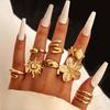 8Pcs/Set Vintage Metal Flower Shell Sun Rings Set for Women Punk Gold Color Irregular Adjustable Knuckle Ring Jewelry Gift